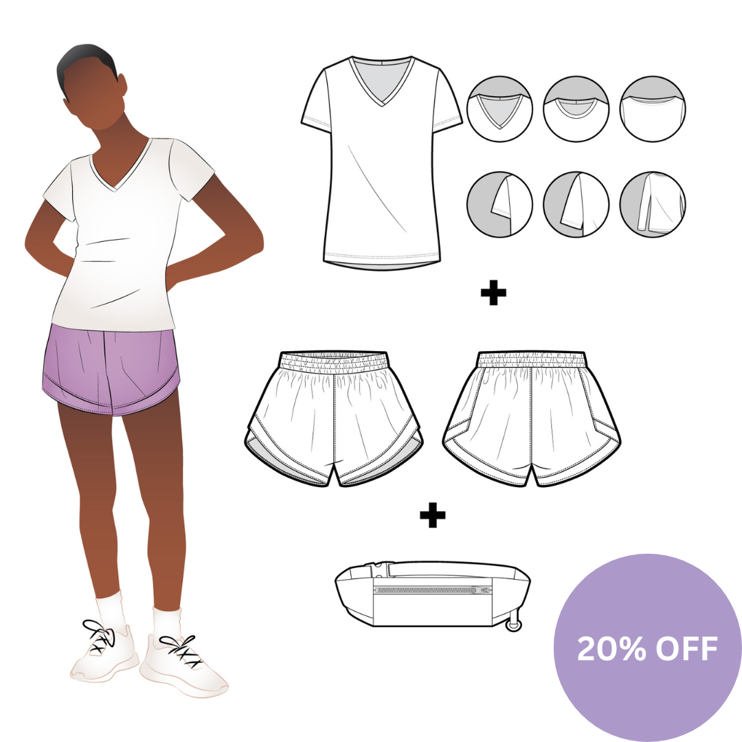 20% off The Ellis Knit T, Sunday Active Short and Sunday Running Belt pattern bundle!