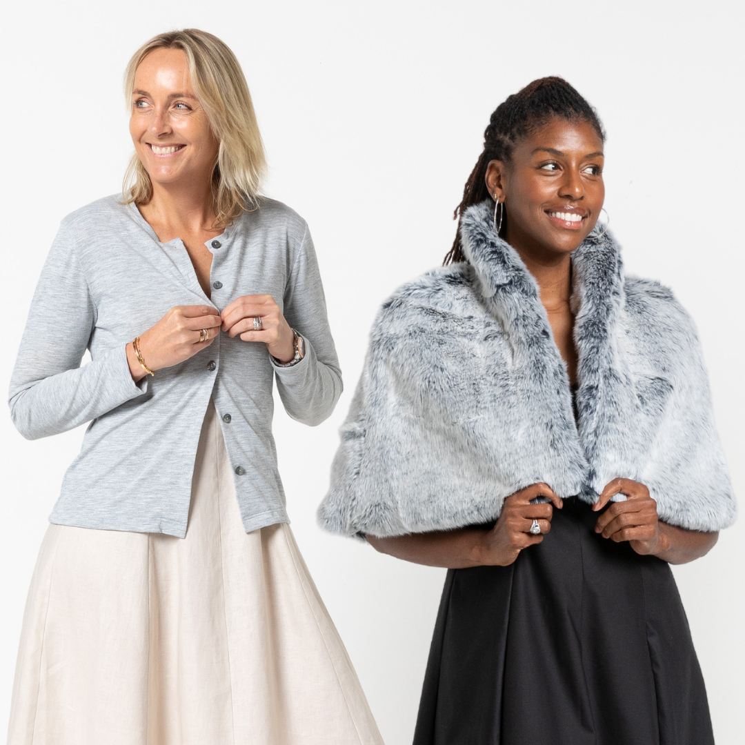 Style Sabrina for winter with the Saskia Knit Cardi or the Greta Cape from Style Arc Sewing Patterns