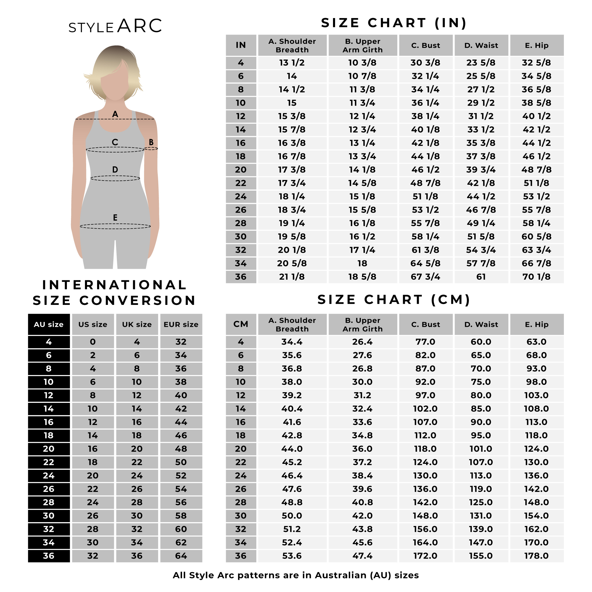 Size Charts – Style Arc