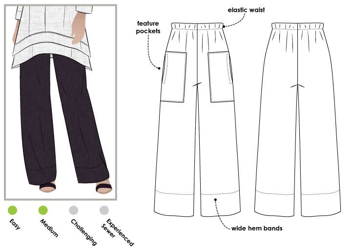 Sewing Patterns Misses' Wide Leg Pants Pattern, Elastic Waist