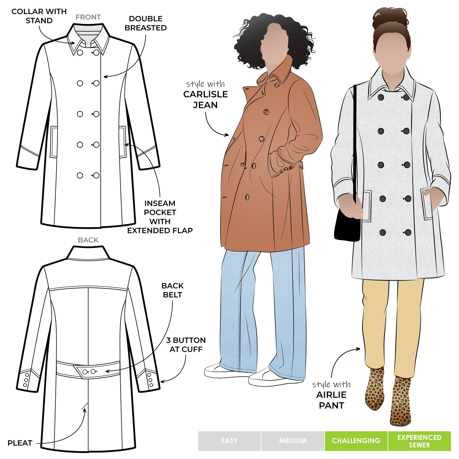 Beatrice Pea Coat Sewing Pattern – Casual Patterns – Style Arc