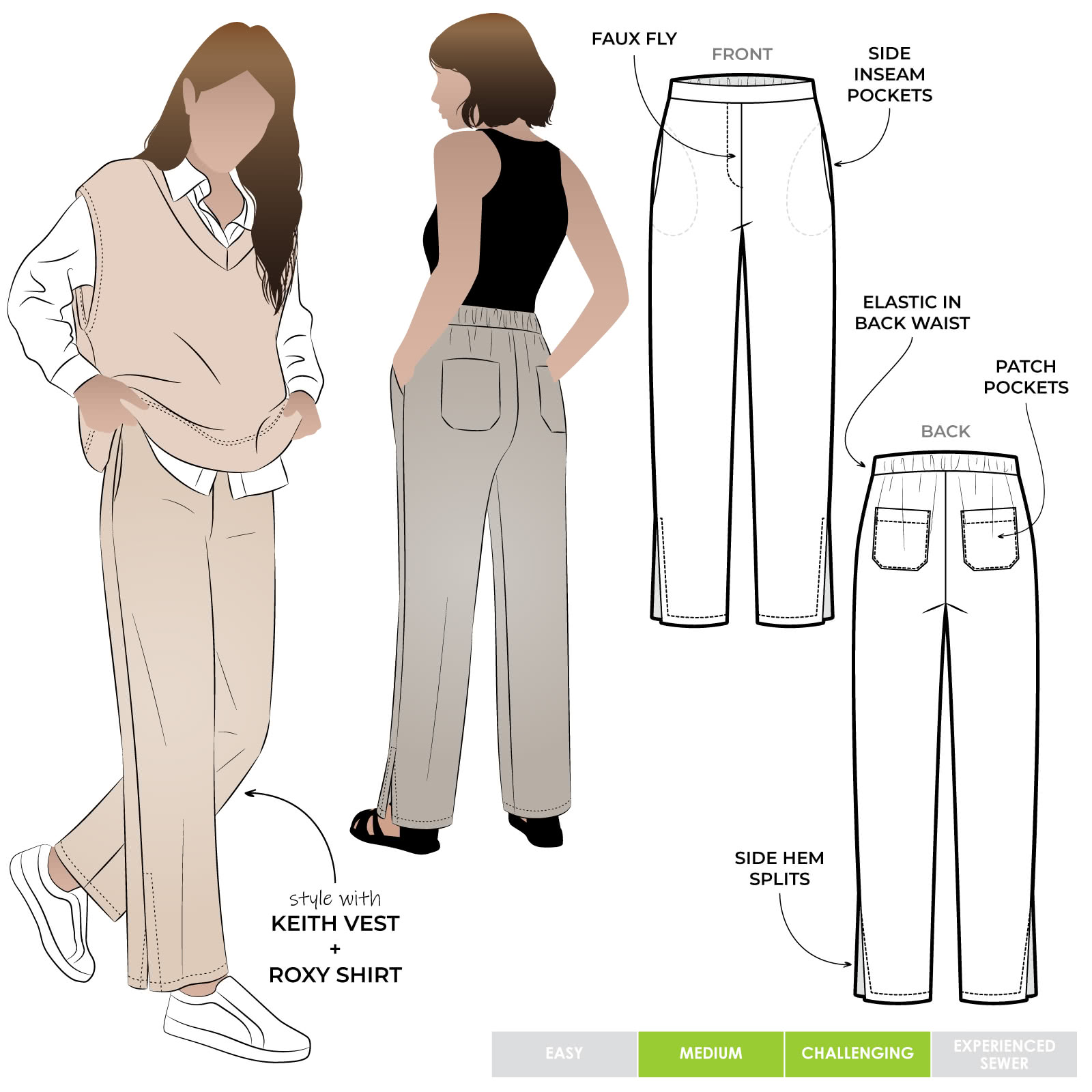 Buy Pants Pattern Women, Size XXS-XL, A0 A4, Pants Pattern