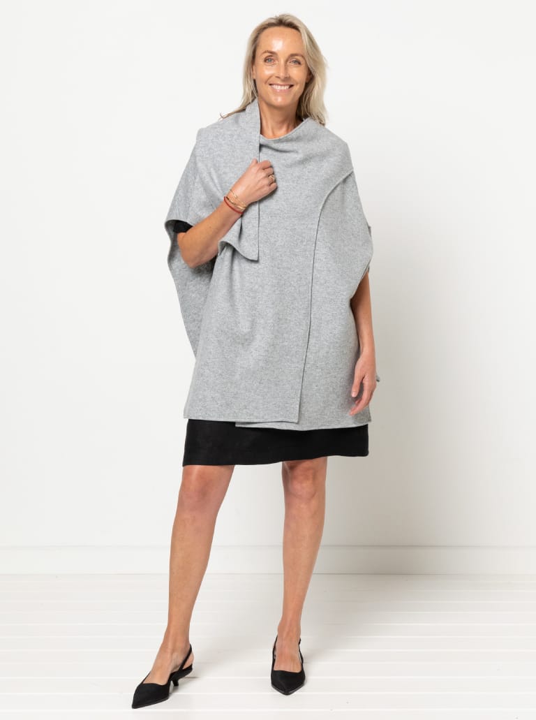 Bijou Cape By Style Arc - An elegant short cape with neck wrap scarf and open side seams for arm movement