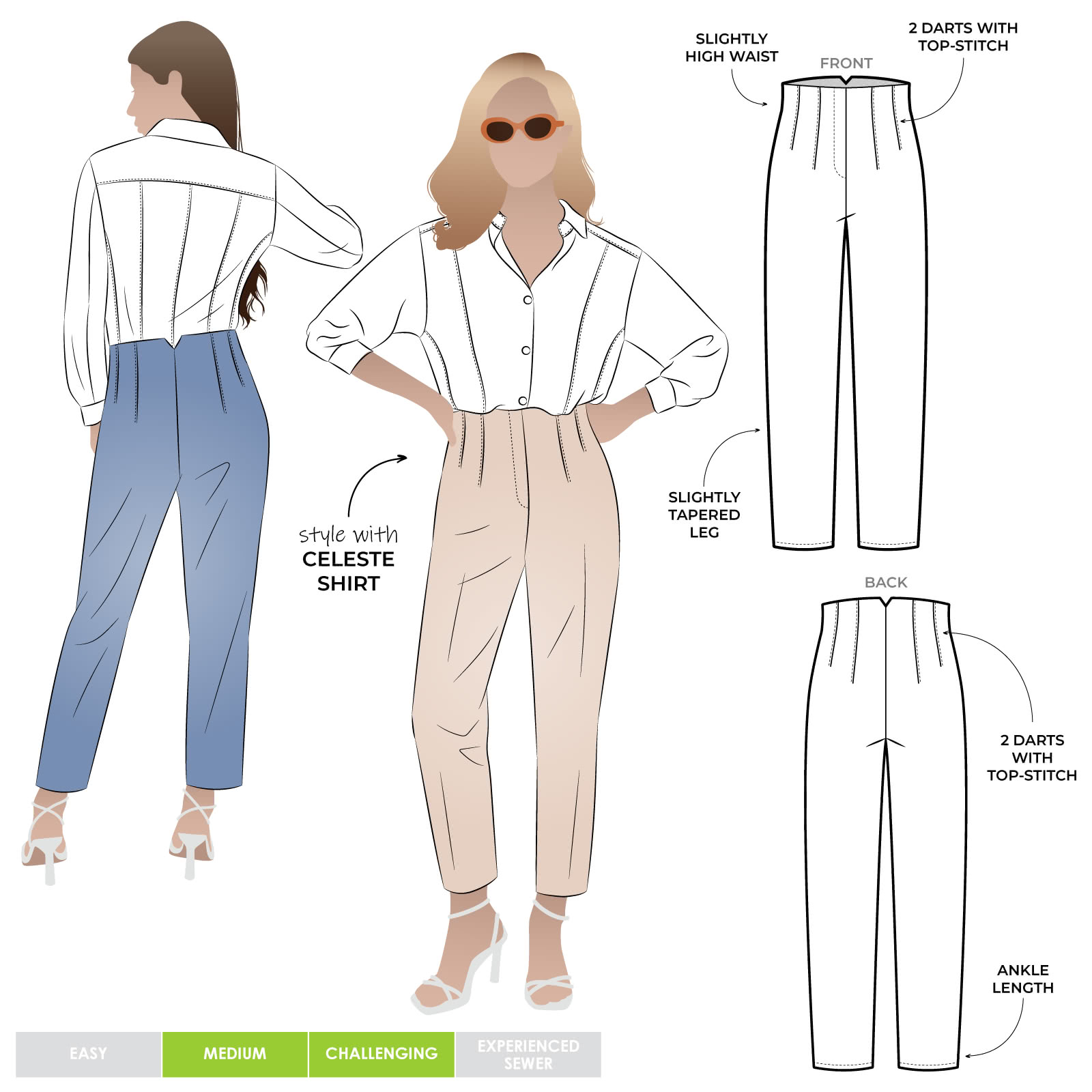 Buy Wide Leg Pleated Pants Ultra High Waisted Digital PDF Sewing Pattern //  US Size 00-14 // Instant Download With 4 Printable Sizes Online in India -  Etsy
