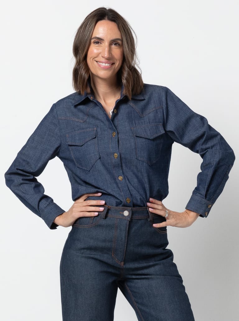Clayton Woven Shirt Pack By Style Arc - Shirt with two body shape options - a "relaxed shape" shirt with a back yoke and optional collars, sleeves and pockets or a "classic fit" shirt with optional front and back yokes, sleeves, collars and pockets.