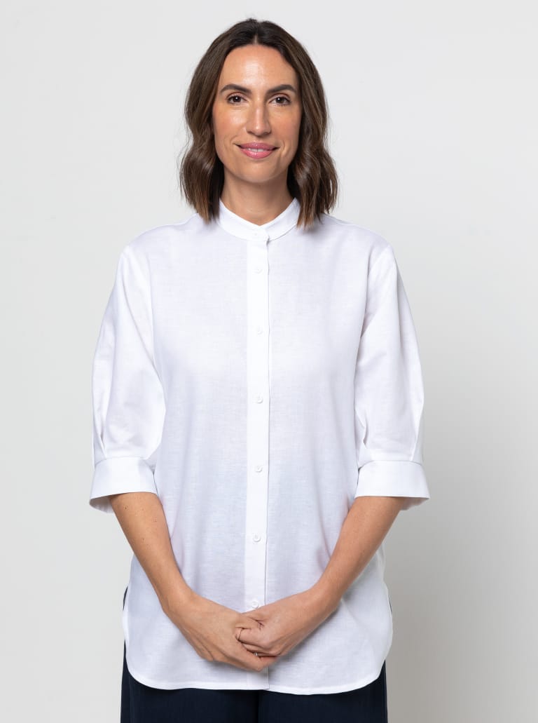 Clayton Woven Shirt Pack By Style Arc - Shirt with two body shape options - a "relaxed shape" shirt with a back yoke and optional collars, sleeves and pockets or a "classic fit" shirt with optional front and back yokes, sleeves, collars and pockets.