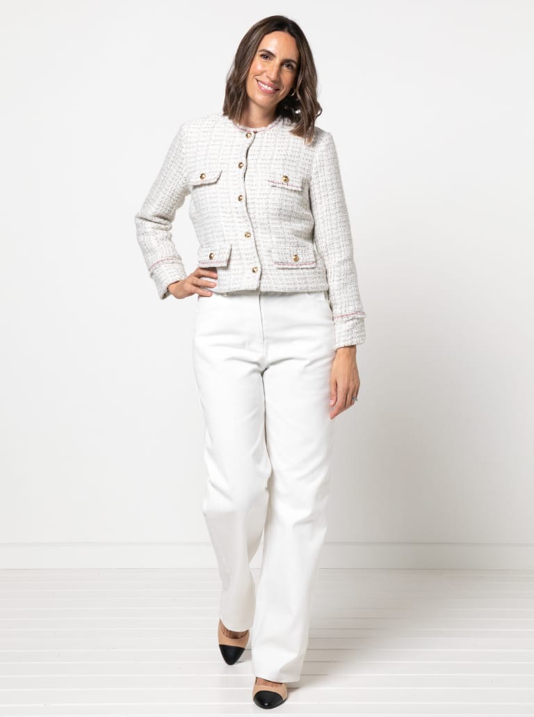 Delphine Woven Jacket By Style Arc - Classically styled fully lined jacket with optional fray detailing and button opening.