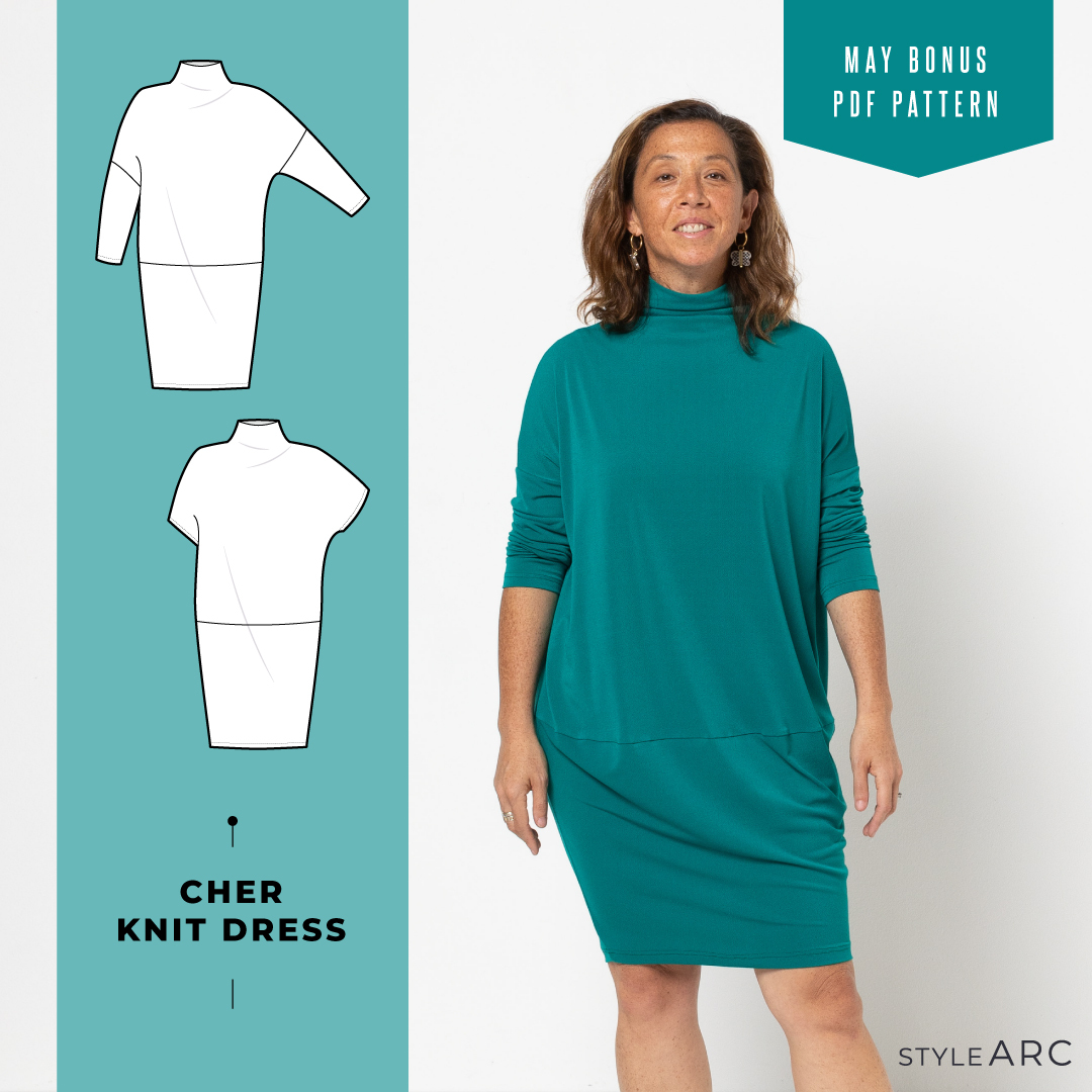 FREE Cher Knit Dress PDF pattern with any purchase until May 31!