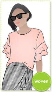 Harmony Woven Top Sewing Pattern By Style Arc - Flounce sleeve loose fitting top sewing pattern.