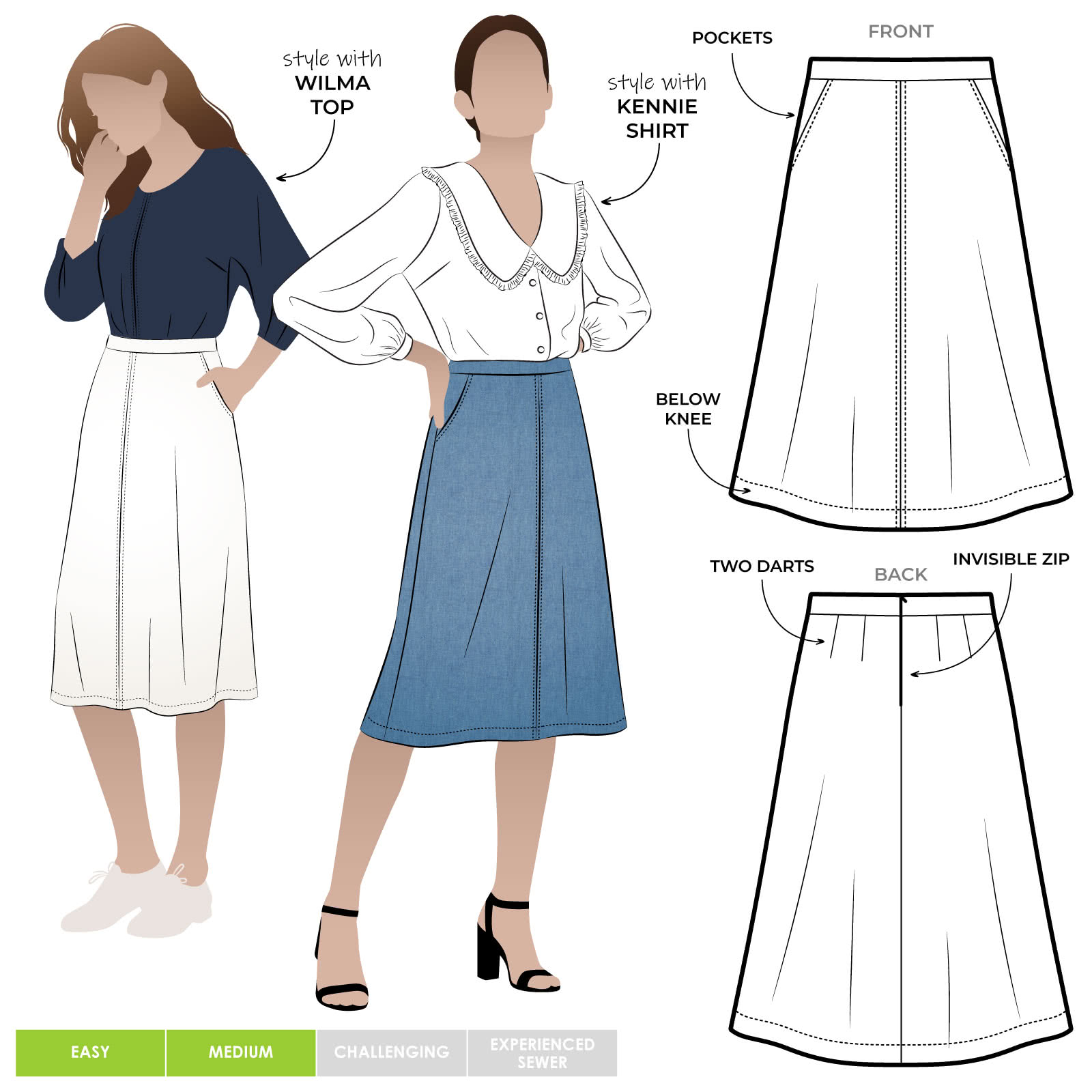 A-Line Skirt with Various Tops