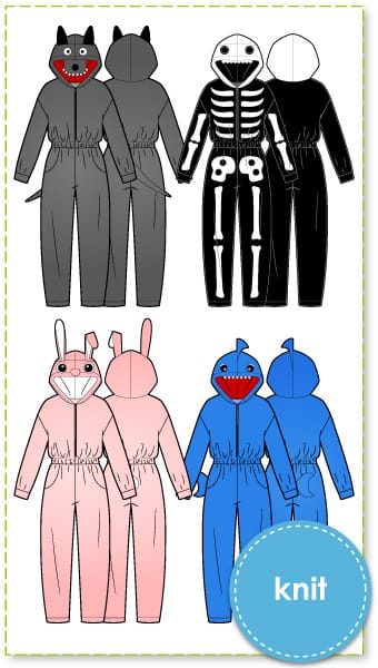 Onesie Knit Womens Add-ons By Style Arc - Pattern pieces for 4 different characters to add to your Onesie pattern. Get creative and change the size and shape of eyes, ears and noses to create expressions full of personality, and many different animals. Sew it your way!