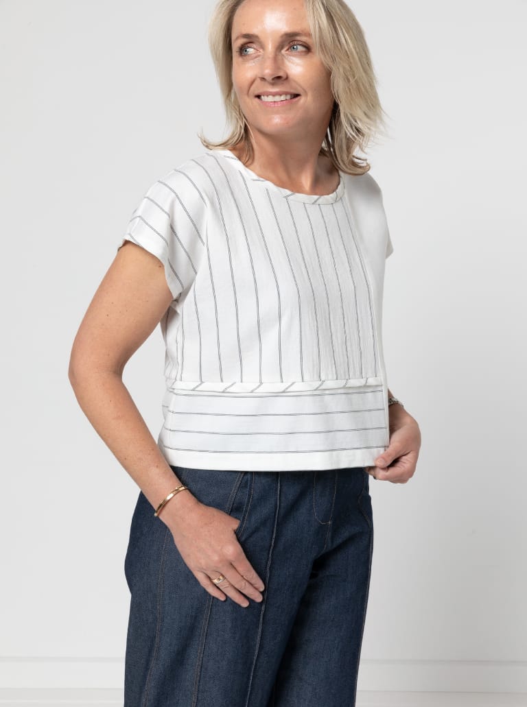 Quinn Woven Top Sewing Pattern By Style Arc - Square cut panelled top with extended shoulder line