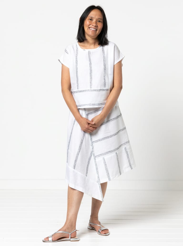 Quinn Woven Top Sewing Pattern By Style Arc - Square cut panelled top with extended shoulder line