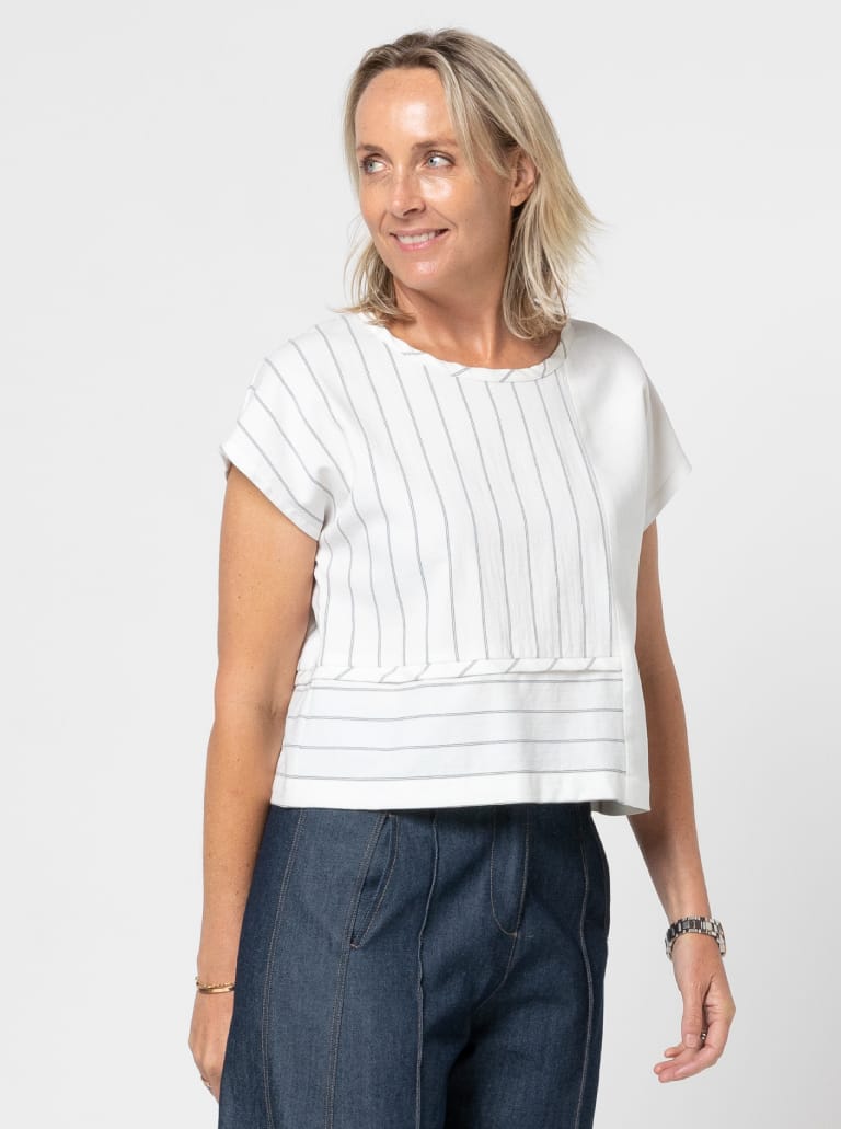 Quinn Woven Top Sewing Pattern By Style Arc - Square cut panelled top with extended shoulder line