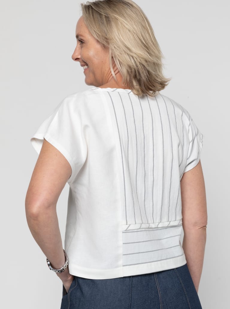 Quinn Woven Top Sewing Pattern By Style Arc - Square cut panelled top with extended shoulder line