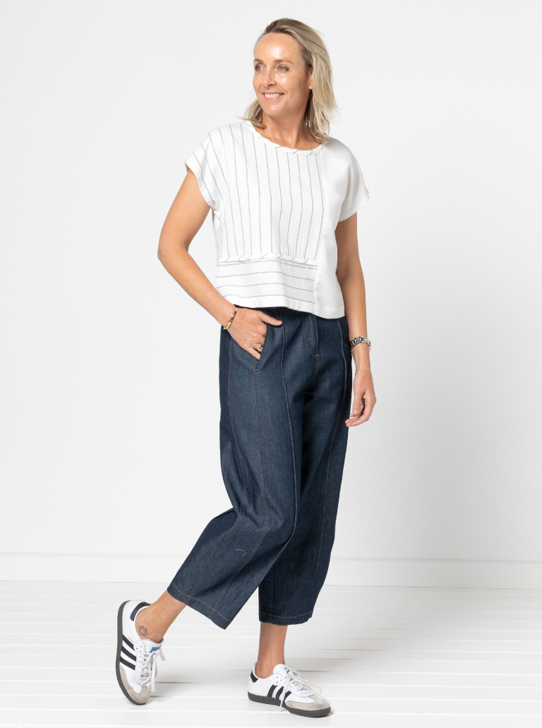 Quinn Woven Top Sewing Pattern By Style Arc - Square cut panelled top with extended shoulder line