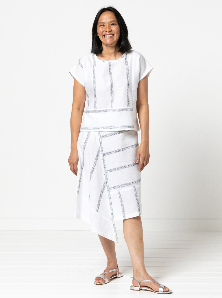 Quinn Woven Top Sewing Pattern By Style Arc - Square cut panelled top with extended shoulder line