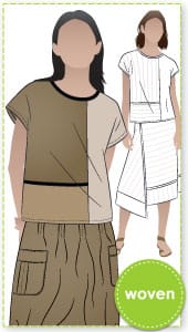 Quinn Woven Top Sewing Pattern By Style Arc - Square cut panelled top with extended shoulder line