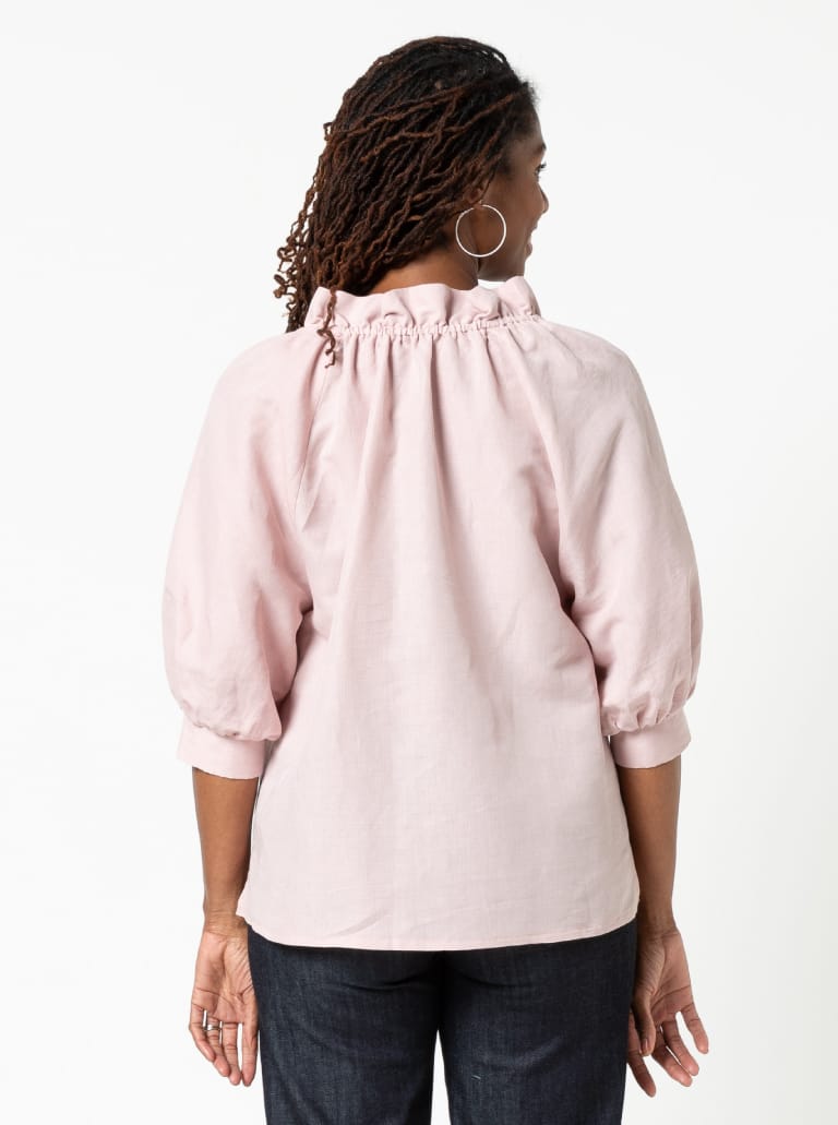 Reynolds Woven Top By Style Arc - Relaxed fit, ruffle neck, elbow length raglan sleeved top.