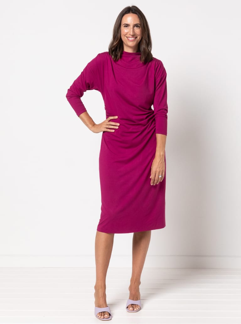 Rowie Knit Top and Dress By Style Arc - Pull-on knit top or dress with a funnel neck and the option for sleeves or sleeveless