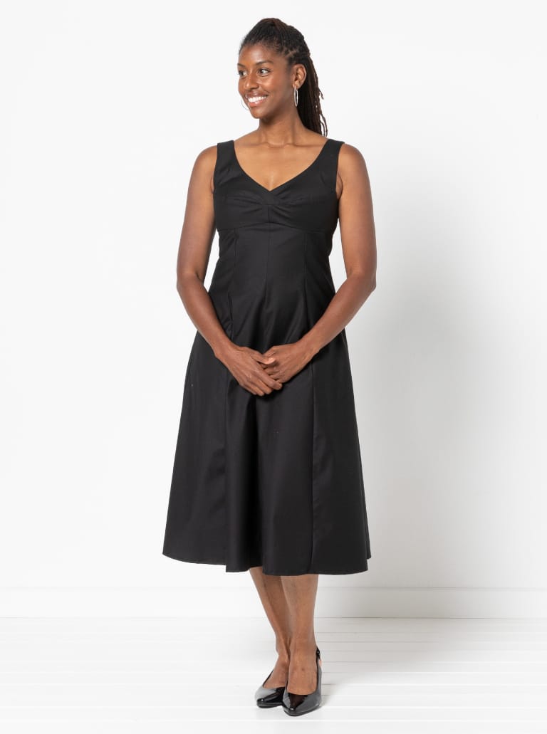 Sabrina Dress By Style Arc - Sleeveless dress with high waisted fitted bodice and gored skirt.
