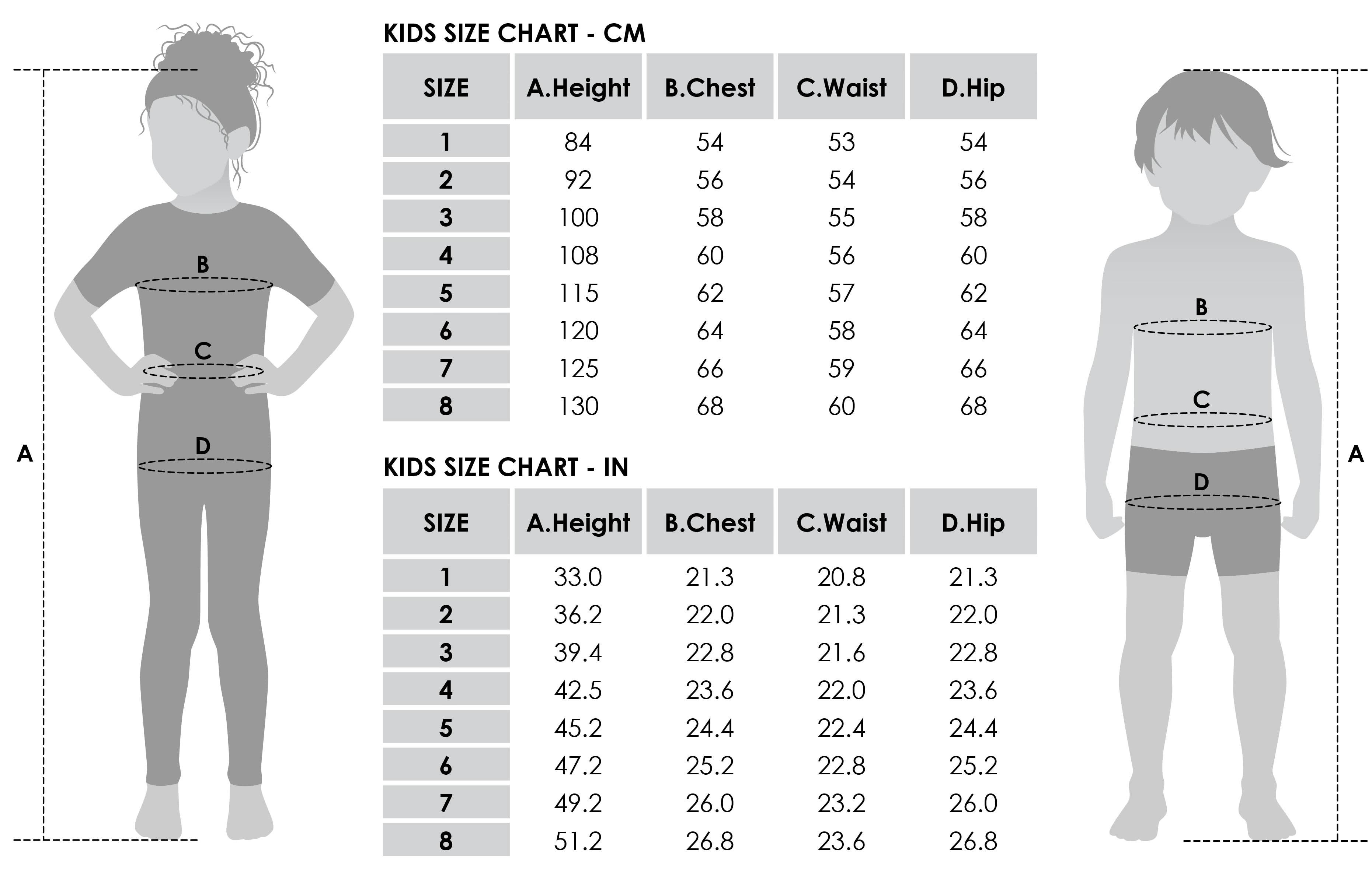 size chart for kids in cm