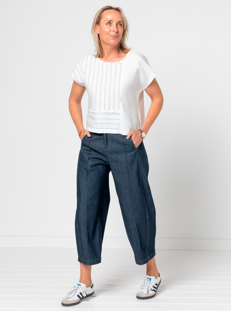 Twig Woven Pant By Style Arc - Barrel leg high waisted jeans with fly front and inseam pockets.