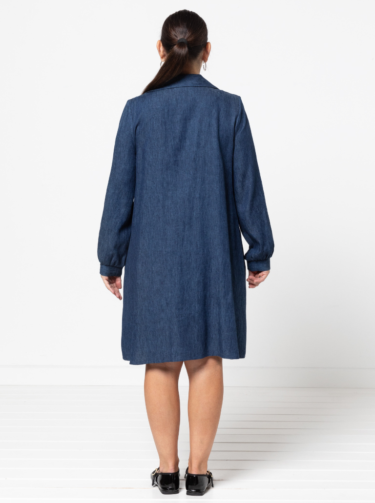 Xanthe Woven Dress By Style Arc - "A" line dress featuring front tucks, long sleeves, "V" neck and collar.